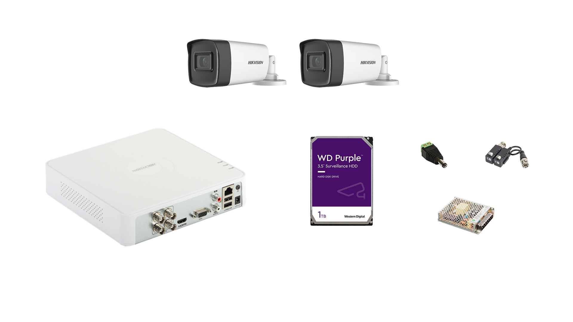 Kit Supraveghere Video 2 Camere 5MP, lentila 3.6mm, IR 80m - HIKVISION