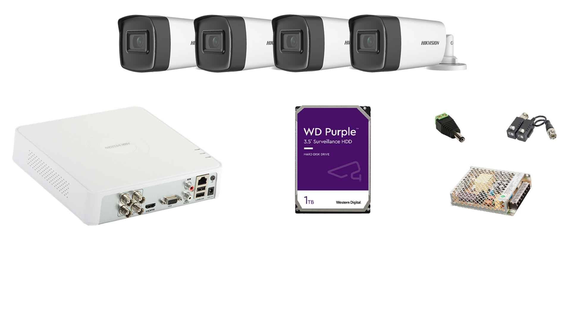 Kit Supraveghere Video 4 Camere 5MP, lentila 3.6mm, IR 80m - HIKVISION