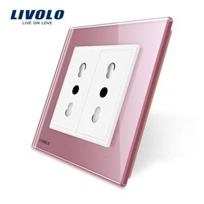 Priza dubla module inguste Livolo cu rama din sticla - standard german