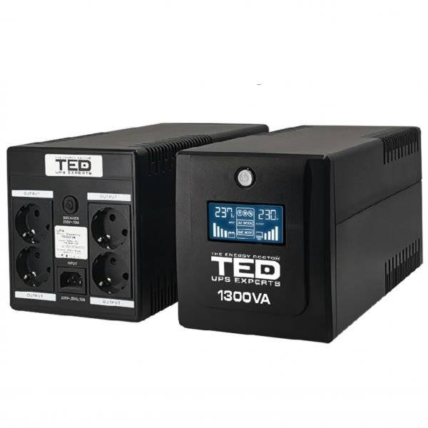 UPS 1300VA/750W LCD Line Interactive AVR 4 schuko USB Management TED Electric