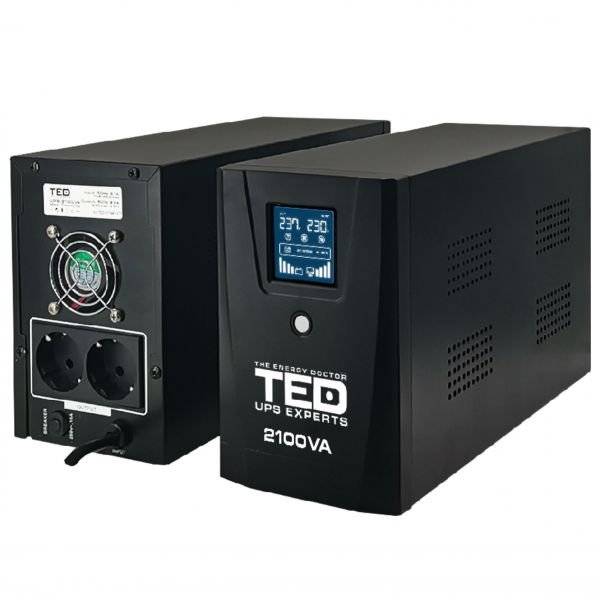 UPS 2100VA/1200W LCD Line Interactive AVR 2 schuko 2x9Ah USB Management -TED Electric