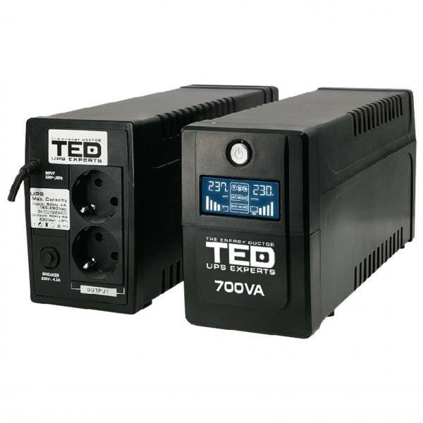 UPS 700VA/400W LCD Line Interactive AVR 2 schuko USB Management-TED Electric