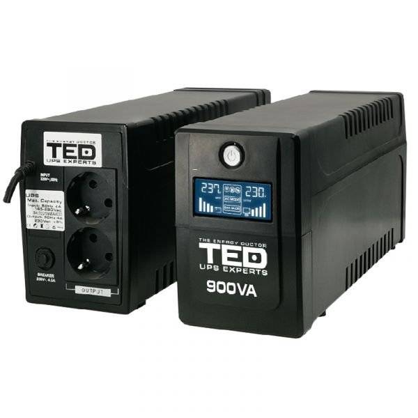 UPS 900VA/500W LCD Line Interactive AVR 2 schuko USB Management -TED Electric