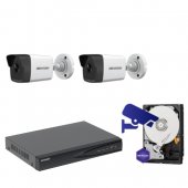Kit Supravegere Video 2 camere IP, HIKVISION, 2MP, IR 30, HDD